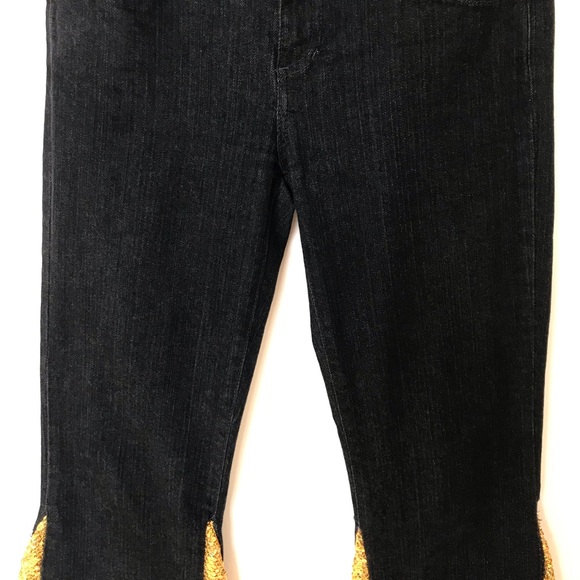 Vintage LVL X Black Denim Gold Sequin Hand Altered Flare Jeans - Picture 8 of 13